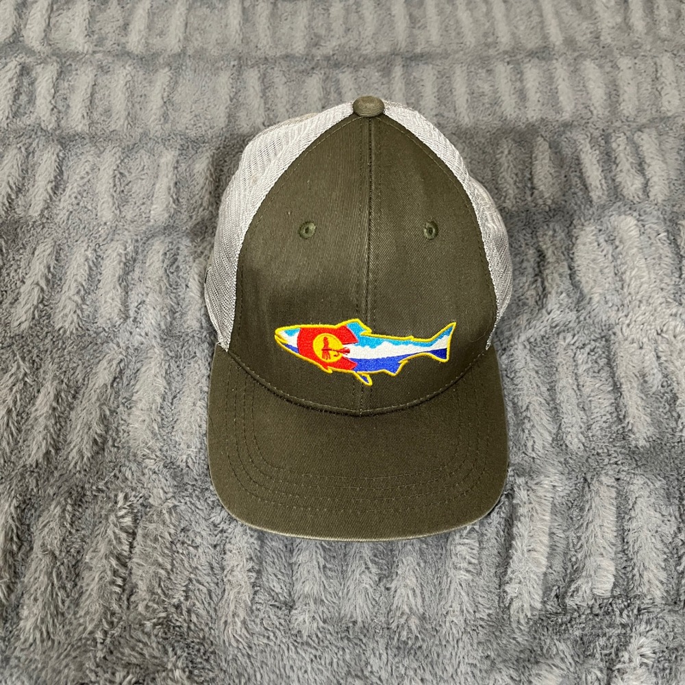 RepYourWater Colorado Trout Trucker Hat Olive Green Gray Snapback Cap Fishing